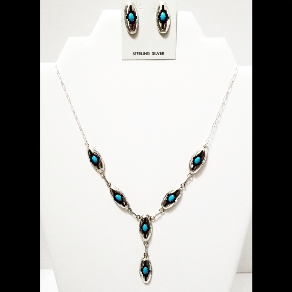 Native American Sterling Silver and Turquoise Set